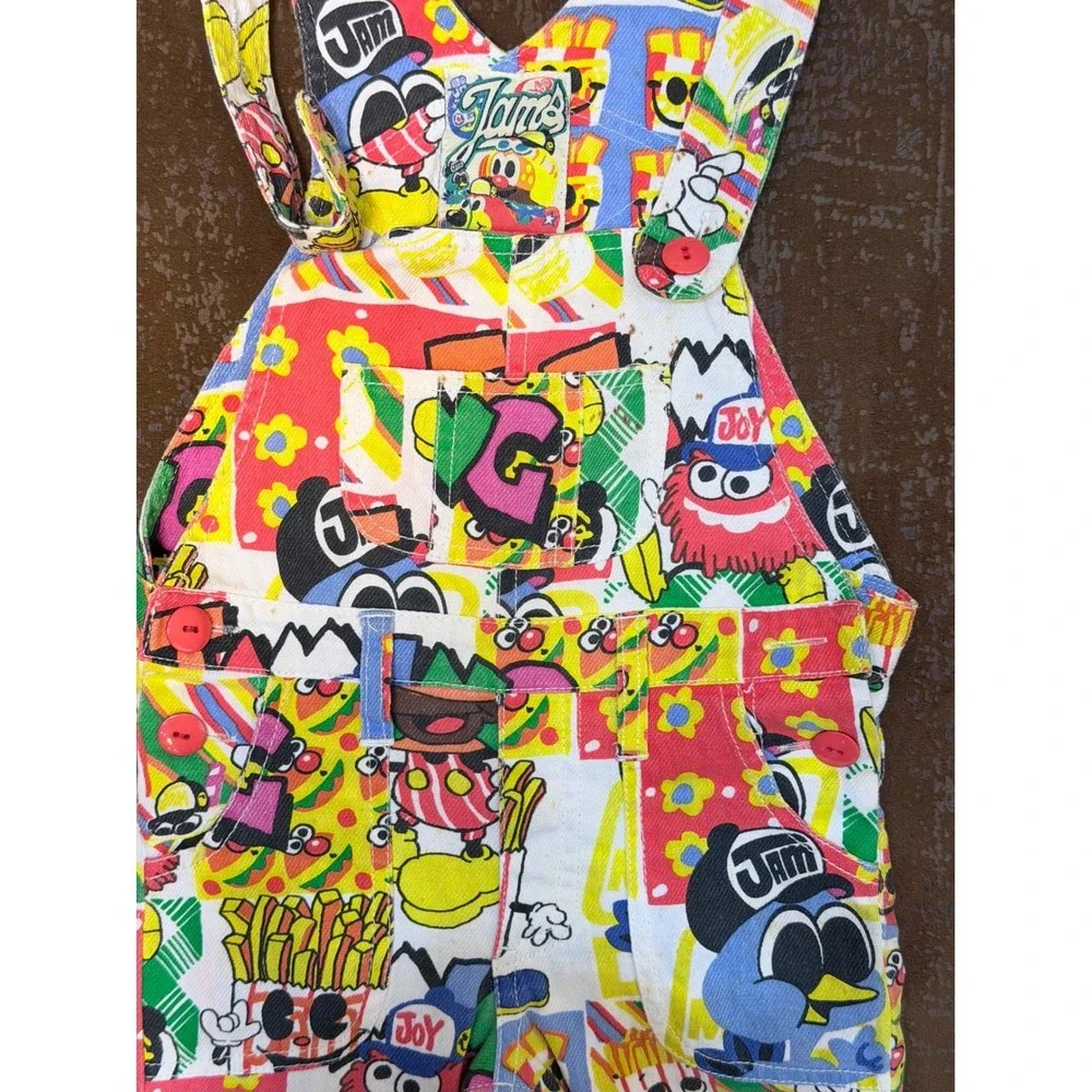 Jams‎ Cartoon Print Overalls Multi Color Graphic Bib Dungarees Kids Retro Style